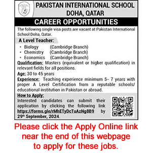 Pakistan International School Doha Qatar Jobs