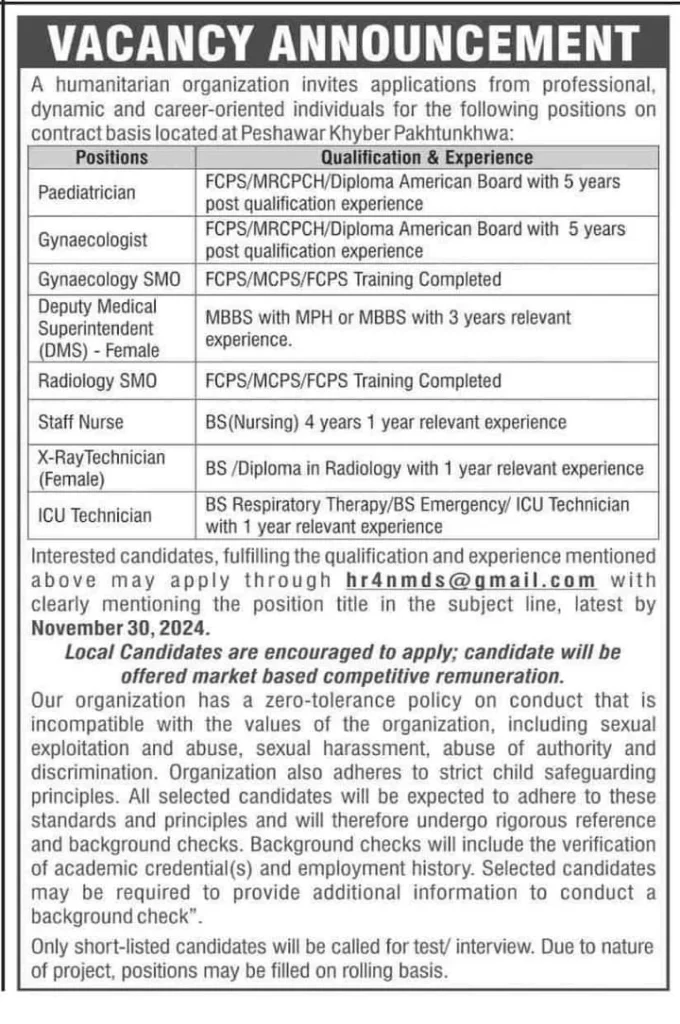 Health Department Peshawar KPK Jobs 2024