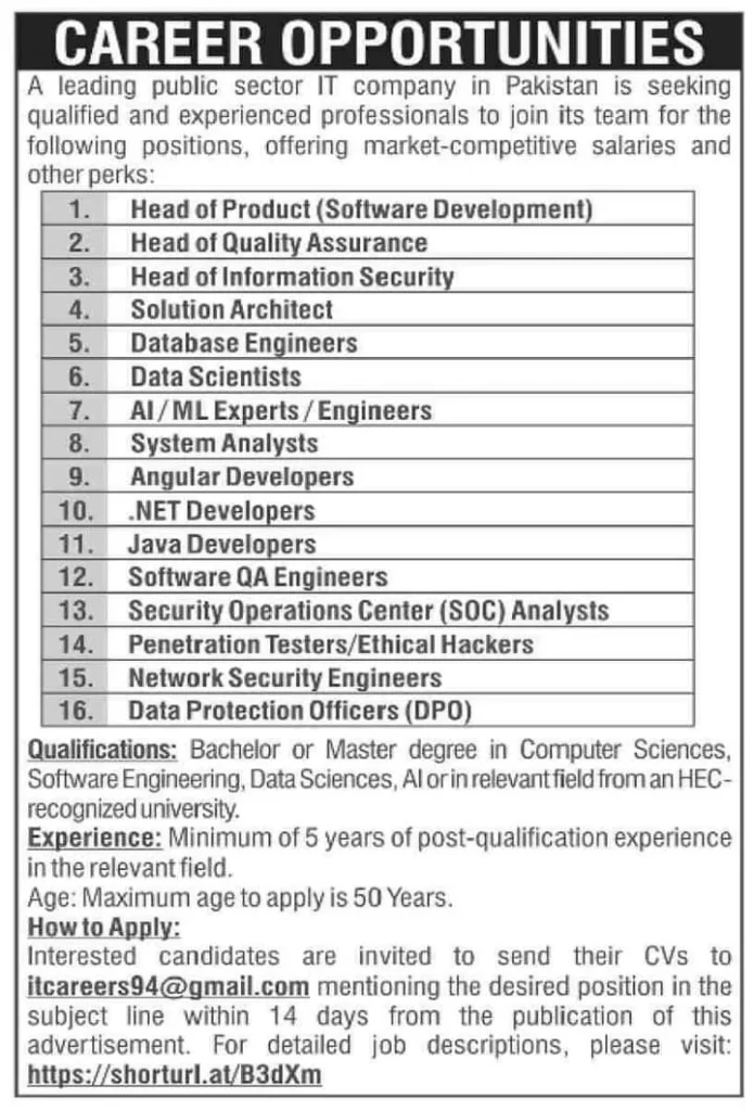 Latest IT Jobs in Pakistan 2024